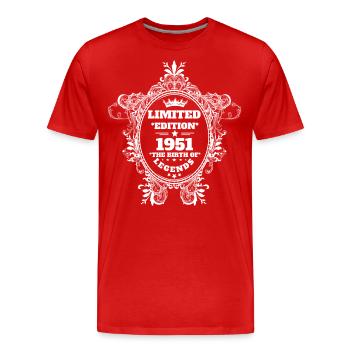 1951 - Männer Premium Bio T-Shirt - Rot - Vorne - Damien (186cm)