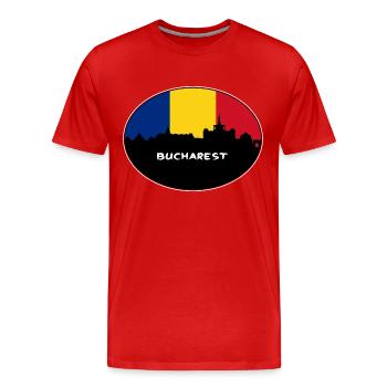 Bukarest Rumänien Flagge Skyline Silhouette Reisen - Männer Premium Bio T-Shirt - Rot - Vorne - Damien (186cm)