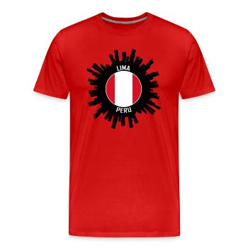 Lima Skyline Peru Flag Travel Souvenir - Men's Premium Organic T-Shirt - red - Front - Damien (186cm)