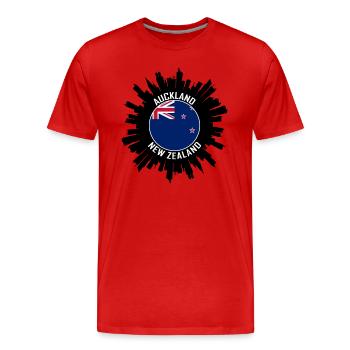 Auckland Skyline New Zealand Flag Souvenir de voyage - T-shirt bio Premium Homme - rouge - Devant - Damien (186cm)