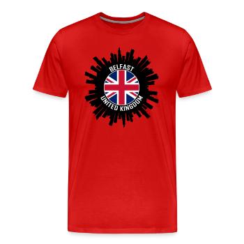 Belfast Skyline UK Flag Souvenir de voyage - T-shirt bio Premium Homme - rouge - Devant - Damien (186cm)