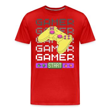 Joueurs fois Five avec l’ambiance des années 80 - T-shirt bio Premium Homme - rouge - Devant - Damien (186cm)