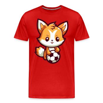 Renard de dessin animé mignon jouant au football pour les enfants - T-shirt bio Premium Homme - rouge - Devant - Damien (186cm)