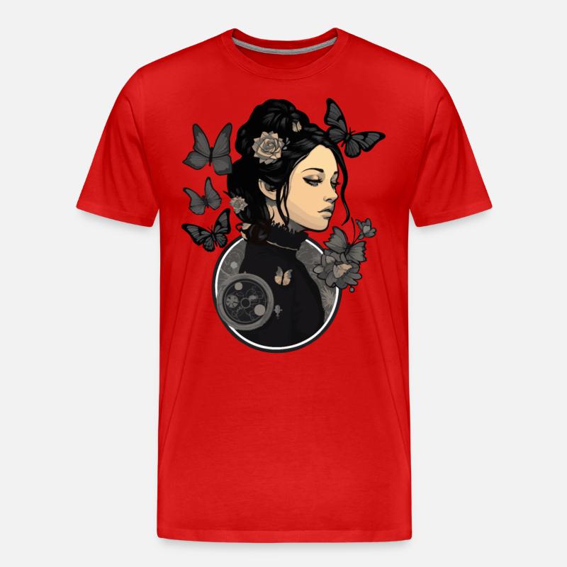 Gothic Mädchen mit ästhetischen Schmetterlingen - - Männer Premium Bio T-Shirt - Rot