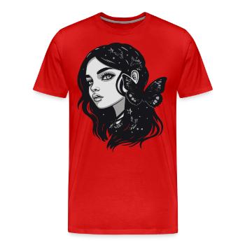 Les papillons accompagnent la femme gothique dans l’obscurité - T-shirt bio Premium Homme - rouge - Devant - Damien (186cm)