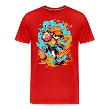Jeux - StreetArt: Cool Cartoon Soccer Player - T-shirt bio Premium Homme - rouge - Devant - Damien (186cm)