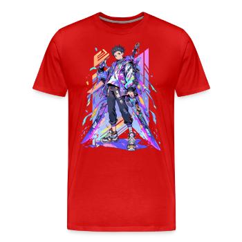 Shibuya: Cooler Anime Junge mit Schwert Japanisch - Männer Premium Bio T-Shirt - Rot - Vorne - Damien (186cm)