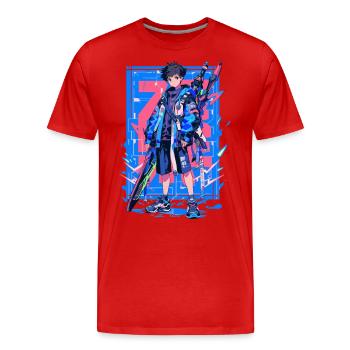 Shibuya: Cooler Anime Junge mit Schwert Japanisch - Männer Premium Bio T-Shirt - Rot - Vorne - Damien (186cm)