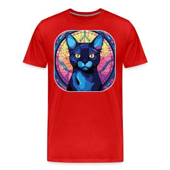 Peinture à l’aquarelle colorée de race de chat Bombai - T-shirt bio Premium Homme - rouge - Devant - Damien (186cm)