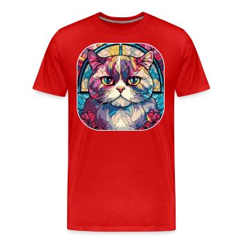 Peinture colorée à l’aquarelle de race de chat écossais pli - T-shirt bio Premium Homme - rouge - Devant - Damien (186cm)