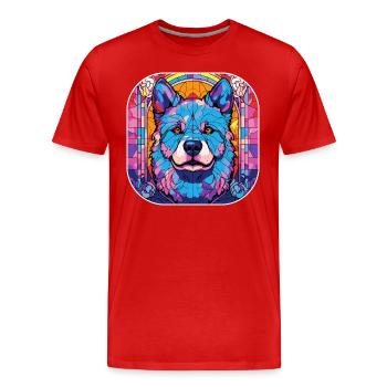 Colorful Akita Dog Breed Watercolor Glass Painting - Men's Premium Organic T-Shirt - red - Front - Damien (186cm)
