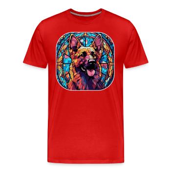 Colorful German Shepherd Dog Breed Watercolor Glas - Men's Premium Organic T-Shirt - red - Front - Damien (186cm)