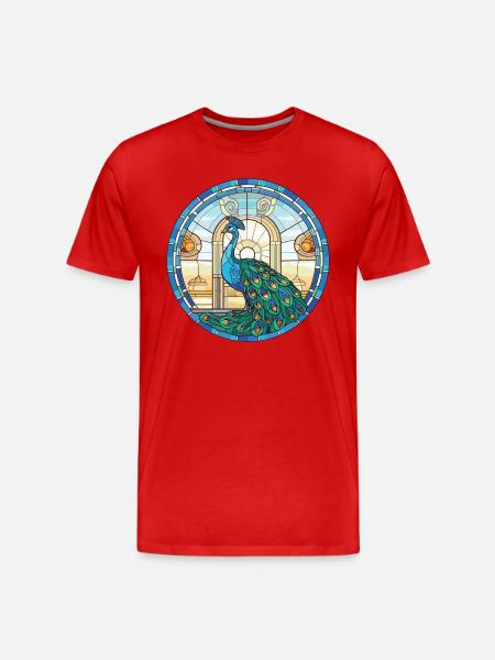 Pfauenbunte Aquarell-Tierillustration - Männer Premium Bio T-Shirt - Rot