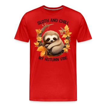 Chilliges Herbst-Faultier auf Ast Autmun Vibes - Männer Premium Bio T-Shirt - Rot - Vorne - Damien (186cm)