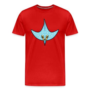 Spotted Eagle Ray Cartoon Kawaii Illustration - Men's Premium Organic T-Shirt - red - Front - Damien (186cm)