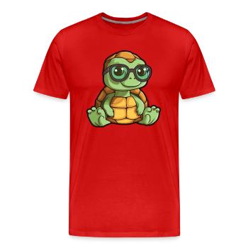Schildkröte mit Brille Cartoon Kawaii Illustration - Männer Premium Bio T-Shirt - Rot - Vorne - Damien (186cm)