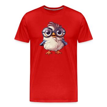 Sparrow With Glasses Cartoon Kawaii Illustration - Men's Premium Organic T-Shirt - red - Front - Damien (186cm)