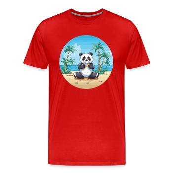Panda-Karikatur-Yoga-Strand-Sommer-Illustration - Männer Premium Bio T-Shirt - Rot - Vorne - Damien (186cm)