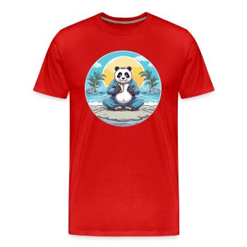 Panda-Karikatur-Yoga-Strand-Sommer-Illustration - Männer Premium Bio T-Shirt - Rot - Vorne - Damien (186cm)