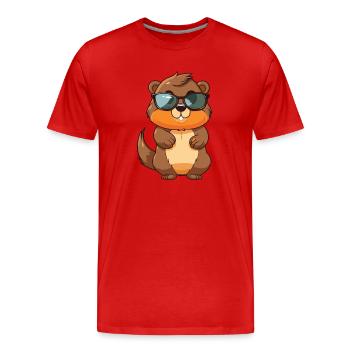 Biber trägt Brille Cartoon Kawaii Illustration - Männer Premium Bio T-Shirt - Rot - Vorne - Damien (186cm)