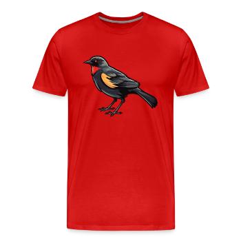 Red Winged Blackbird Cartoon Kawaii Illustration - Men's Premium Organic T-Shirt - red - Front - Damien (186cm)