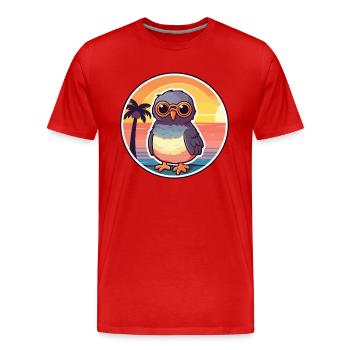 Bird Funny Cartoon Kawaii Beach Illustration - Men's Premium Organic T-Shirt - red - Front - Damien (186cm)