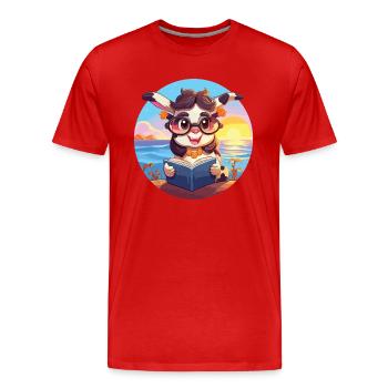 Vache Mignon Drôle Dessin Animé Kawaii Livre Plage - T-shirt bio Premium Homme - rouge - Devant - Damien (186cm)