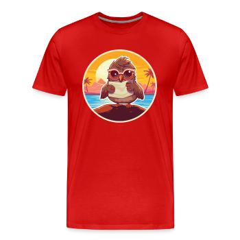 Sparrow Cute Funny Cartoon Kawaii Book Beach - Men's Premium Organic T-Shirt - red - Front - Damien (186cm)