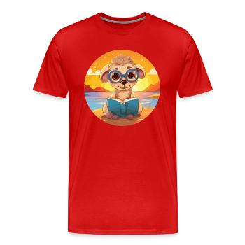 Sheep Cute Funny Cartoon Kawaii Book Beach - Men's Premium Organic T-Shirt - red - Front - Damien (186cm)