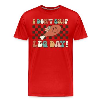 Je ne saute pas le jour de la jambe - Thanksgiving rétro drôle - T-shirt bio Premium Homme - rouge - Devant - Damien (186cm)