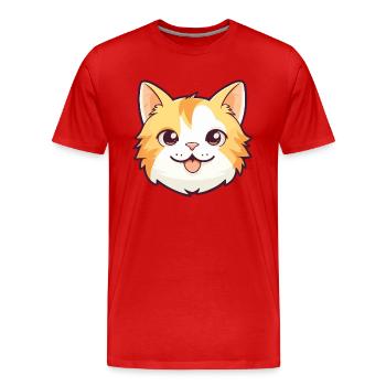 Domestic Cat Cartoon Watercolor Illustration - Men's Premium Organic T-Shirt - red - Front - Damien (186cm)