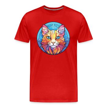 Dessin animé d’aquarelle colorée de chat de brume australienne - T-shirt bio Premium Homme - rouge - Devant - Damien (186cm)