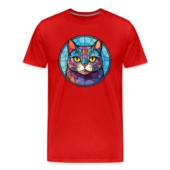 British Shorthair Cat Colorful Watercolor Cartoon - Men's Premium Organic T-Shirt - red - Front - Damien (186cm)