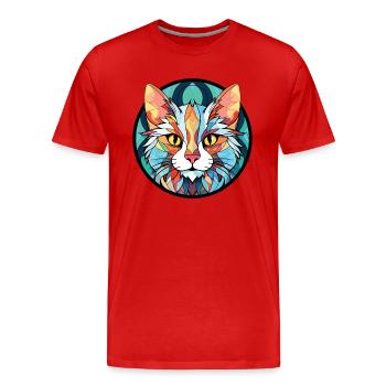 Turkish Angora Cat Colorful Watercolor Pet Cartoon - Men's Premium Organic T-Shirt - red - Front - Damien (186cm)