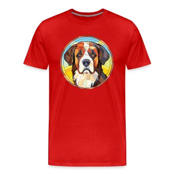 St Bernard Dog Breed Watercolor Glass Illustration - Men's Premium Organic T-Shirt - red - Front - Damien (186cm)