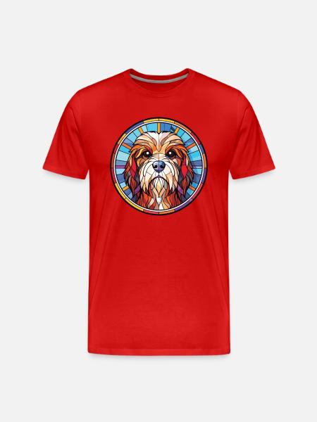 Tibetan Terrier Dog Breed Watercolor Illustration - Men's Premium Organic T-Shirt - red
