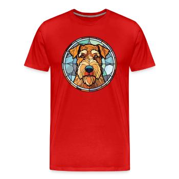 Welsh Terrier Dog Breed Watercolor Illustration - Men's Premium Organic T-Shirt - red - Front - Damien (186cm)