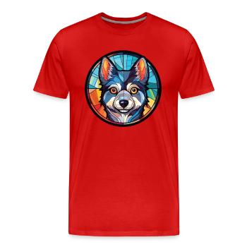Alaskan Klee Kai Dog Breed Watercolor Illustration - Men's Premium Organic T-Shirt - red - Front - Damien (186cm)