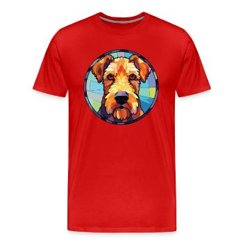 Welsh Terrier Dog Breed Watercolor Illustration - Men's Premium Organic T-Shirt - red - Front - Damien (186cm)
