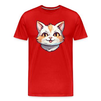 Domestic Cat Cartoon Watercolor Illustration - Men's Premium Organic T-Shirt - red - Front - Damien (186cm)