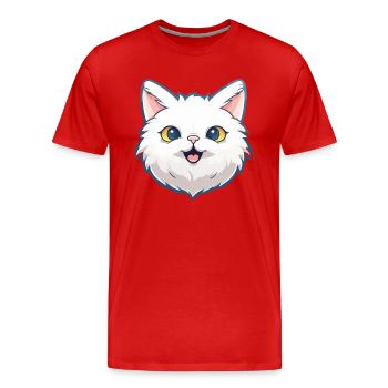 Turkish Angora Cat Cartoon Watercolor Illustration - Men's Premium Organic T-Shirt - red - Front - Damien (186cm)