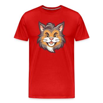 Maine Coon Cat Cartoon Watercolor Illustration - Men's Premium Organic T-Shirt - red - Front - Damien (186cm)