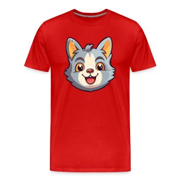 Domestic Cat Cartoon Watercolor Illustration - Men's Premium Organic T-Shirt - red - Front - Damien (186cm)