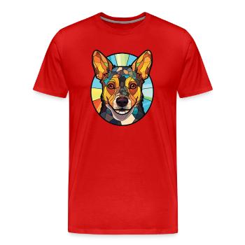 Lancashire Heeler Dog Breed Colorful Watercolor - Men's Premium Organic T-Shirt - red - Front - Damien (186cm)