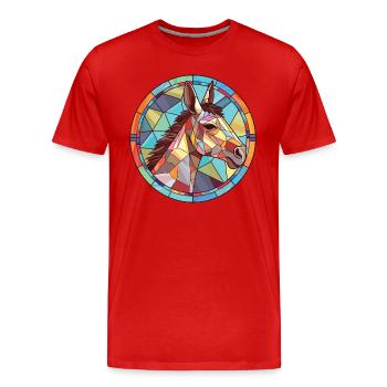 Donkey Colorful Watercolor Animal Pet Illustration - Men's Premium Organic T-Shirt - red - Front - Damien (186cm)