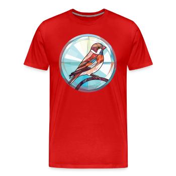 Sparrow Colorful Watercolor Animal Illustration - Men's Premium Organic T-Shirt - red - Front - Damien (186cm)