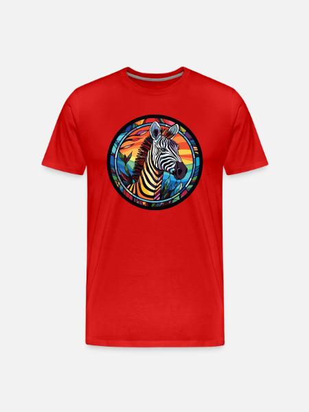 Zebra Colorful Watercolor Animal Pet Illustration - Men's Premium Organic T-Shirt - red