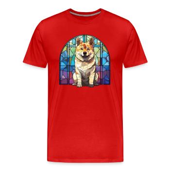 Akita Dog Breed Colorful Watercolor Illustration - Men's Premium Organic T-Shirt - red - Front - Damien (186cm)