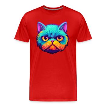 Chat exotique à poil court aquarelle dessin animé Kawaii - T-shirt bio Premium Homme - rouge - Devant - Damien (186cm)