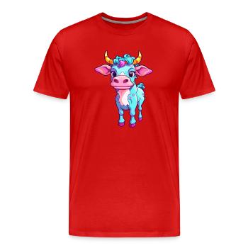 Vache Aquarelle Colorée Dessin Animé Kawaii Animal - T-shirt bio Premium Homme - rouge - Devant - Damien (186cm)